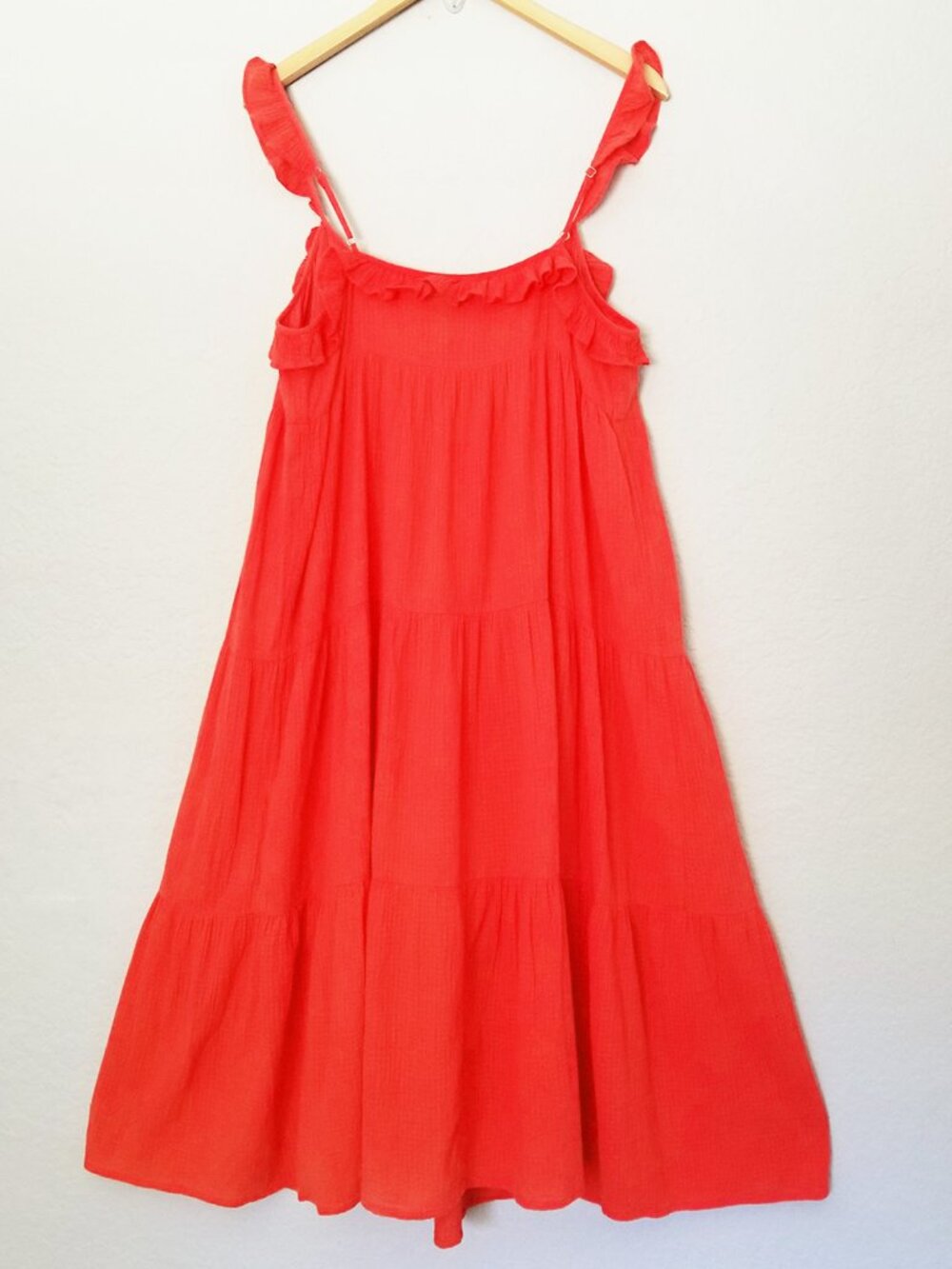 J. Crew Tiered Ruffle Maxi Dress M Crinkle Gauze 100% Cotton Red Orange $128 - Picture 7 of 16